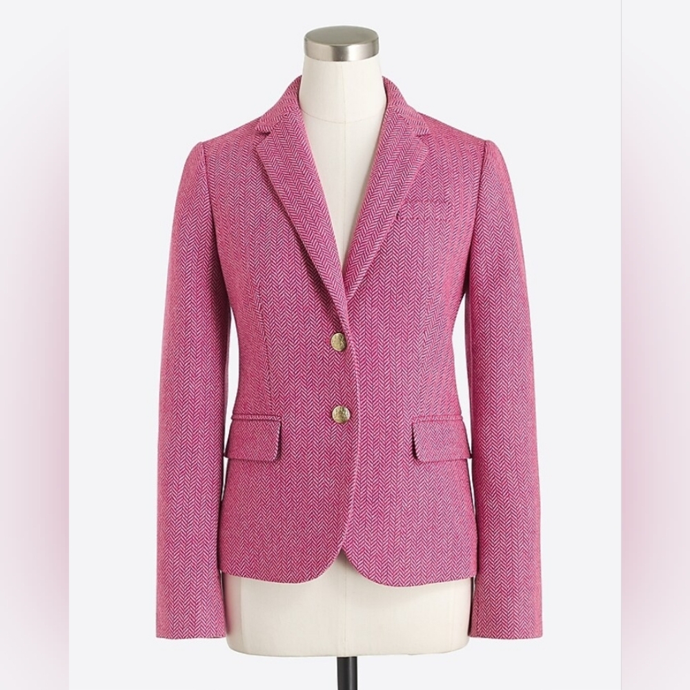 J Crew Factory Schoolboy Blazer In Pink Herringbone Wool